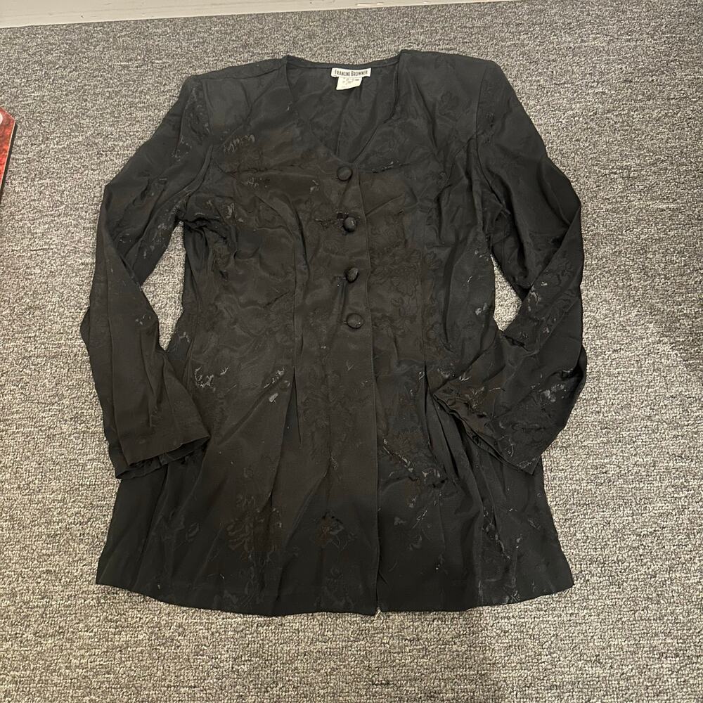 Francine Browner Women's Black Blouse Sz 10 Tie Detail Button Blazer